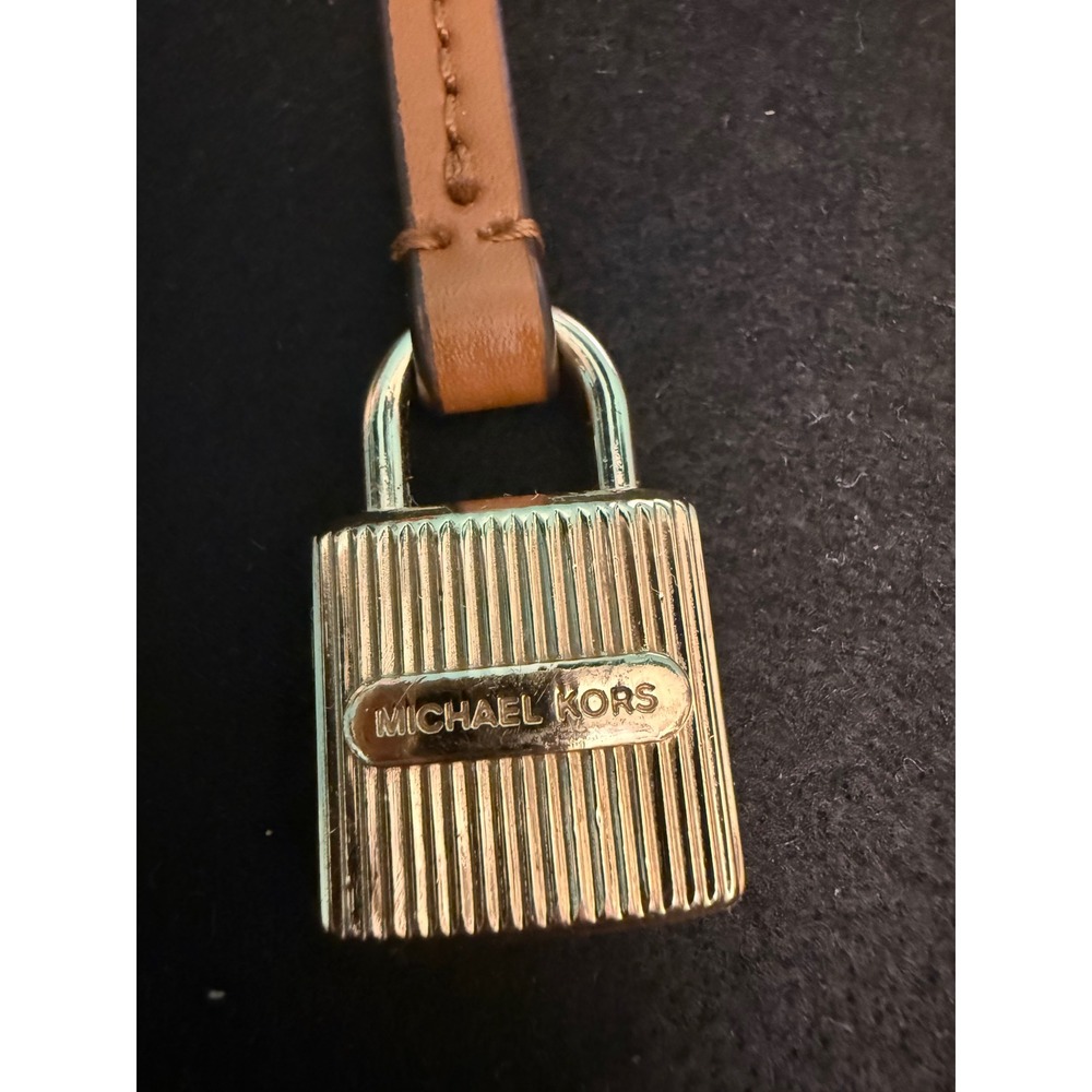 Michael Kors Gold Padlock Bag Charm Leather Strap Keychain Hang Tag MK Classic